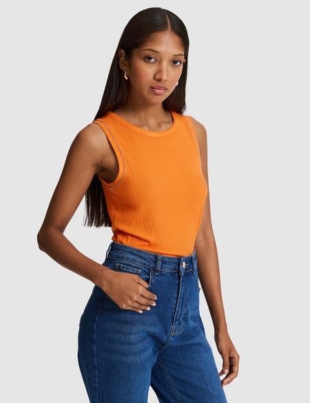 Turuncu Slim Fit Örme Bluz - 50324123019