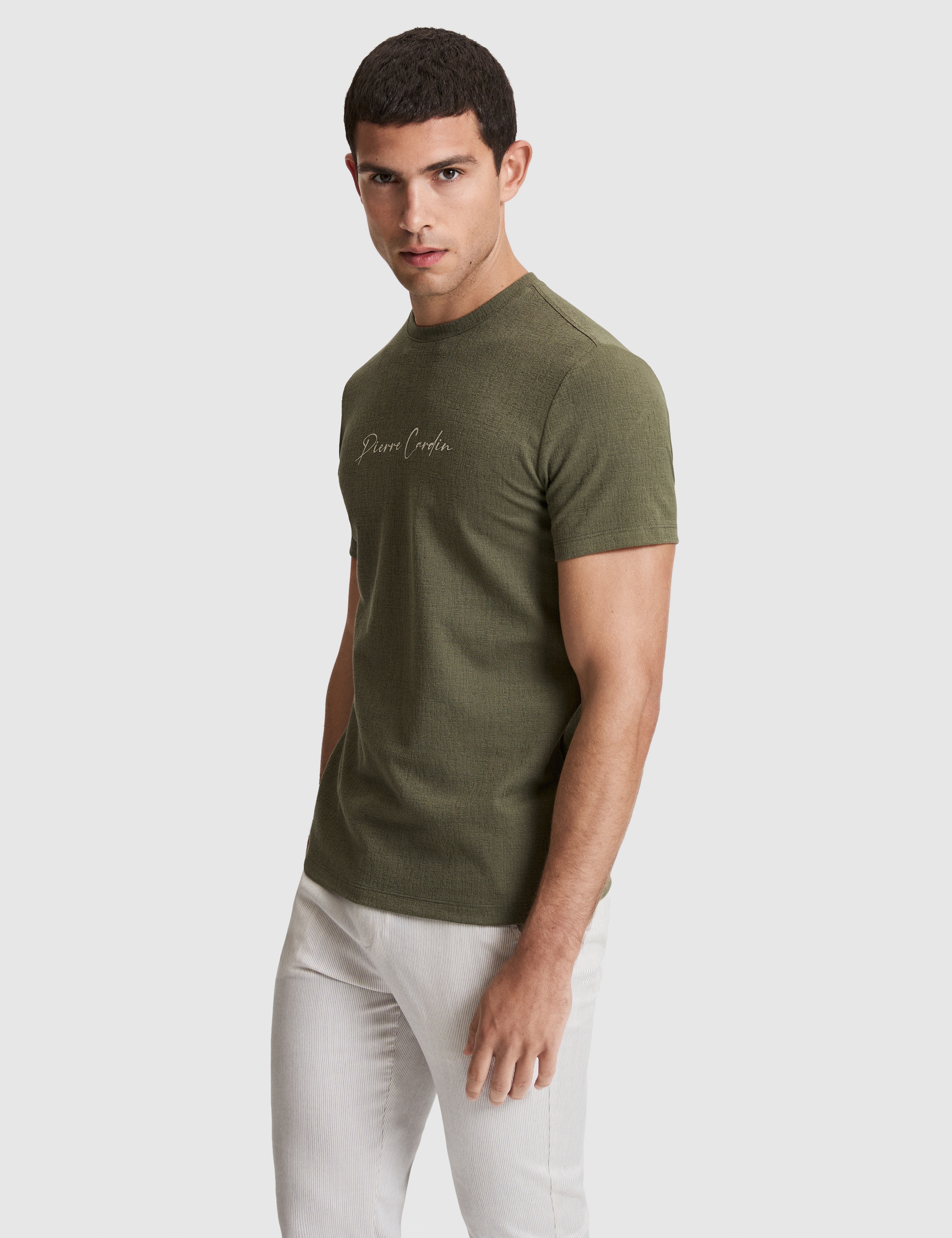 Haki Slim Fit Bisiklet Yaka Tişört - Image 3