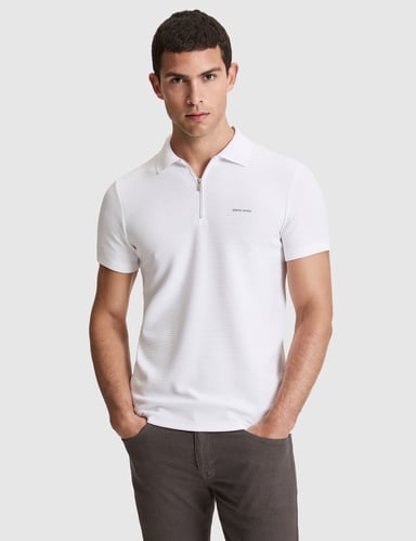Ekru Slim Fit Fermuarlı Polo Yaka Tişört