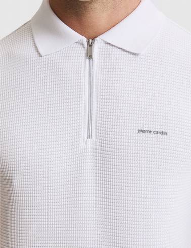 Ekru Slim Fit Fermuarlı Polo Yaka Tişört