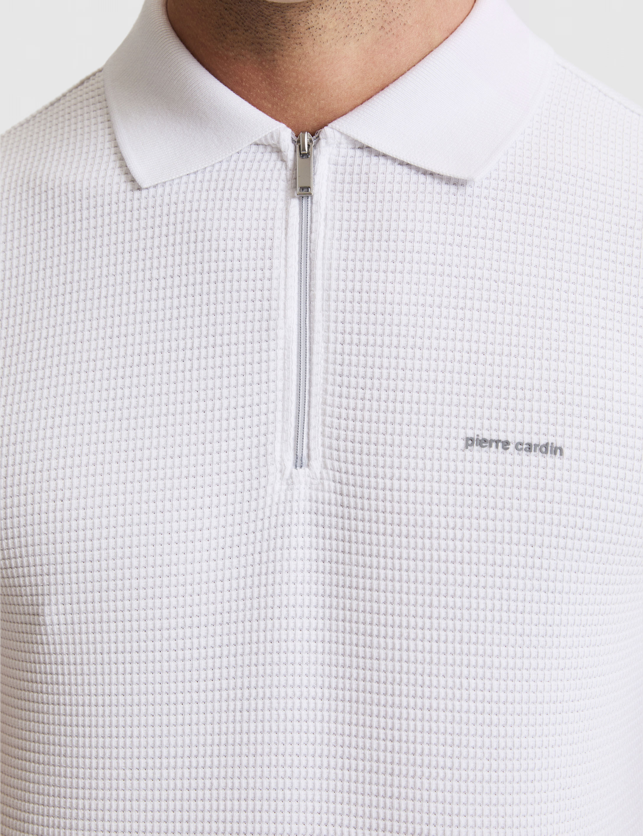 Ekru Slim Fit Fermuarlı Polo Yaka Tişört - Image 6