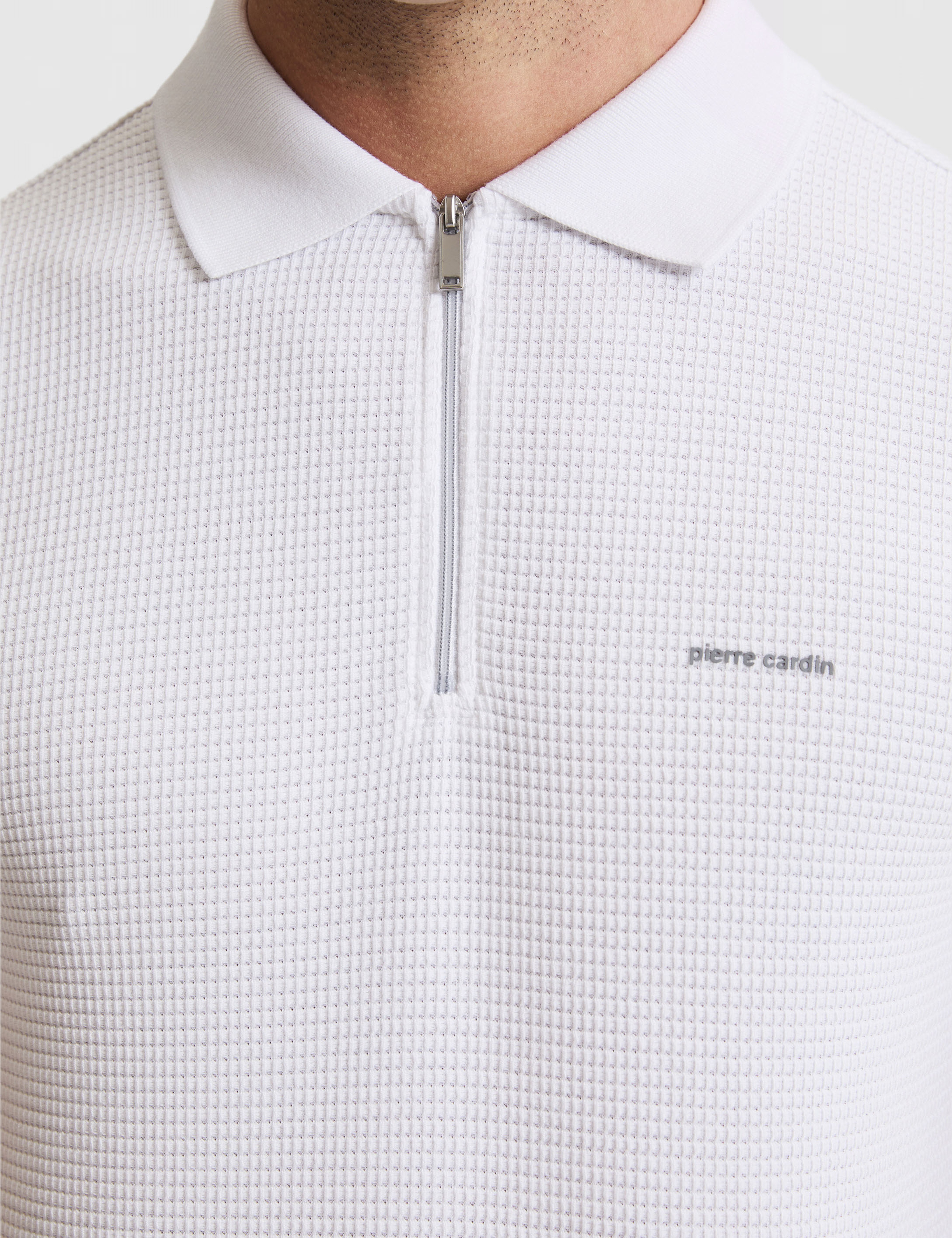 Ekru Slim Fit Fermuarlı Polo Yaka Tişört