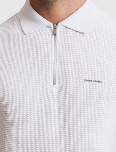 Ekru Slim Fit Fermuarlı Polo Yaka Tişört - 50327860010