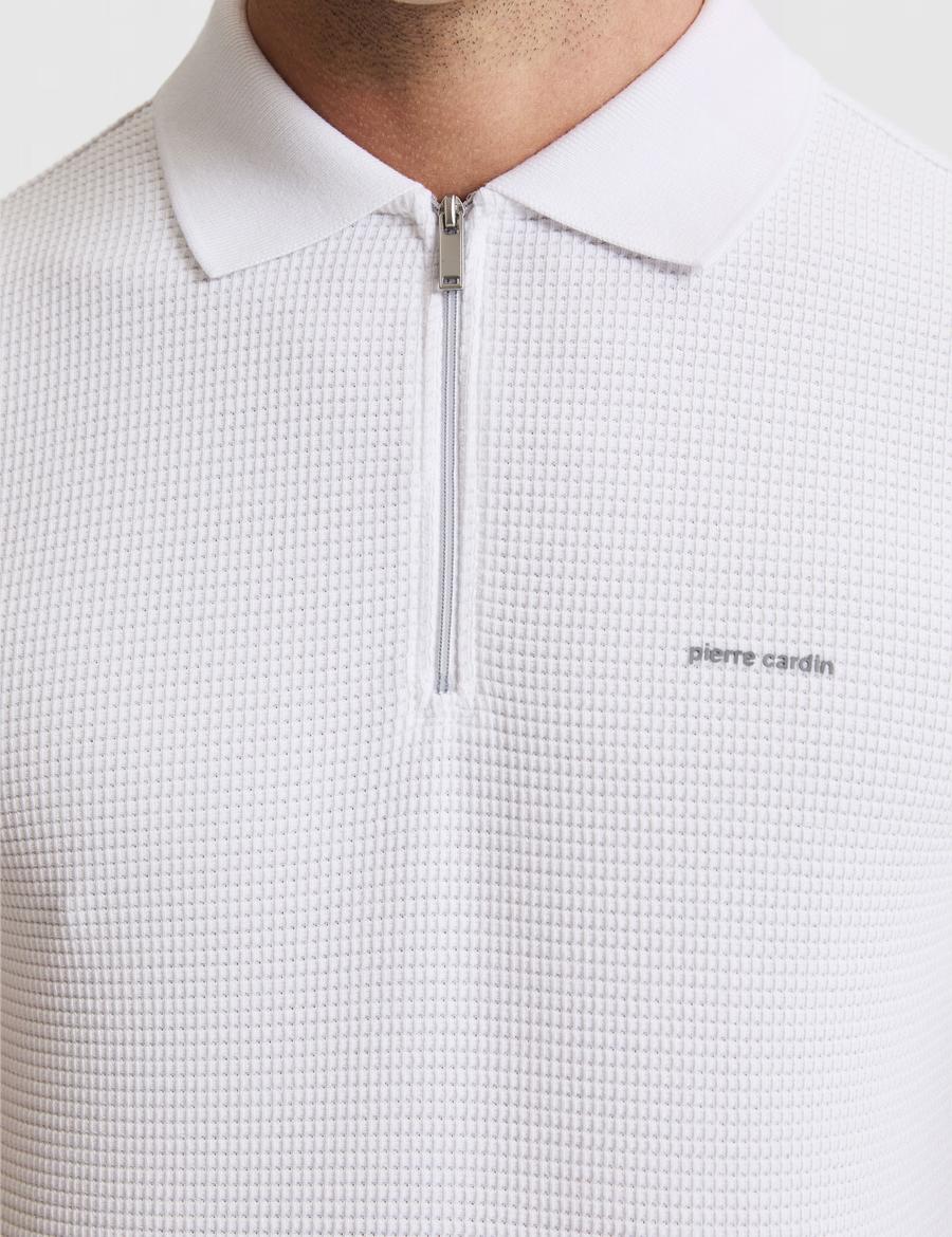 Ekru Slim Fit Fermuarlı Polo Yaka Tişört