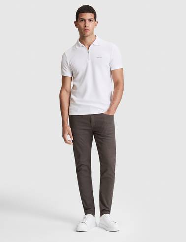 Ekru Slim Fit Fermuarlı Polo Yaka Tişört