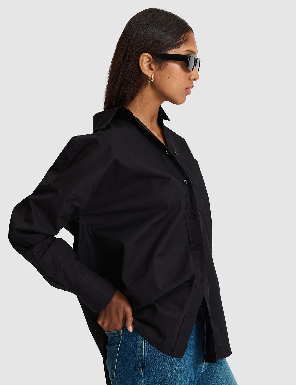 Siyah Oversize Uzun Kollu Gömlek - 50328628023