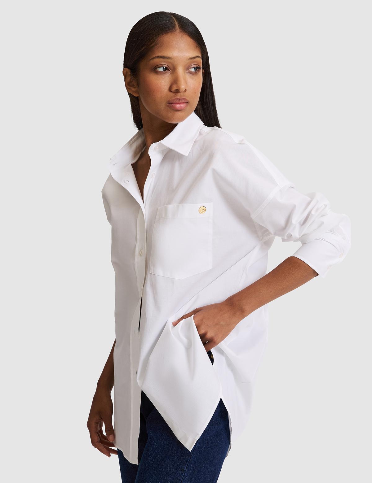 Beyaz Oversize Uzun Kollu Gömlek - 50328628005