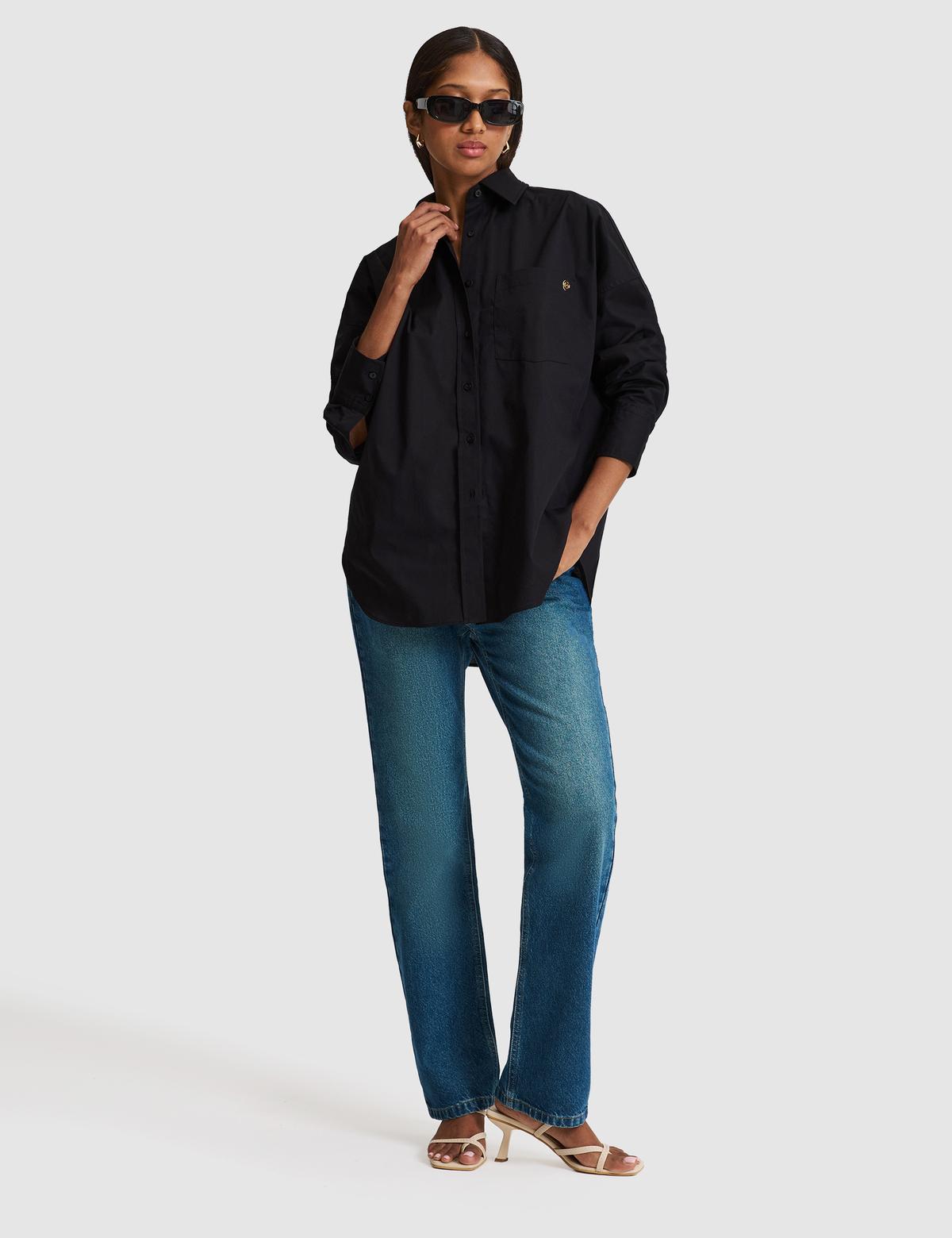 Siyah Oversize Uzun Kollu Gömlek - 50328628023