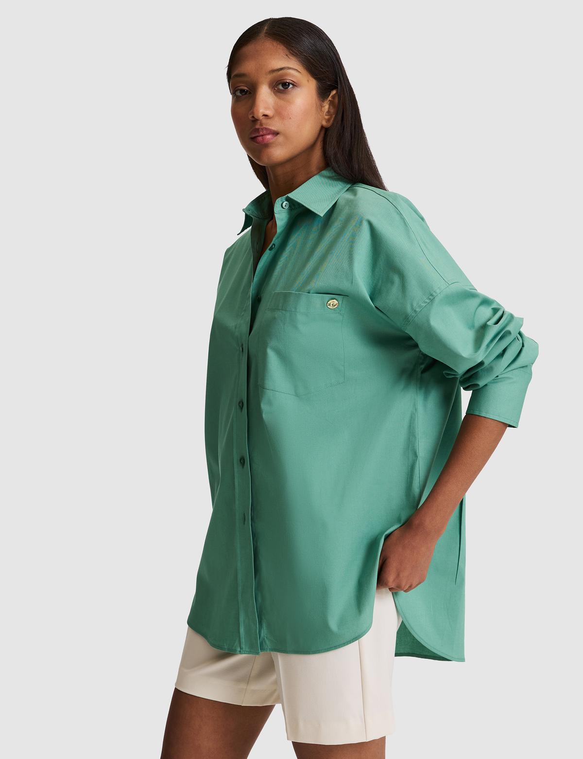 Yeşil Oversize Uzun Kollu Gömlek - 50328628034