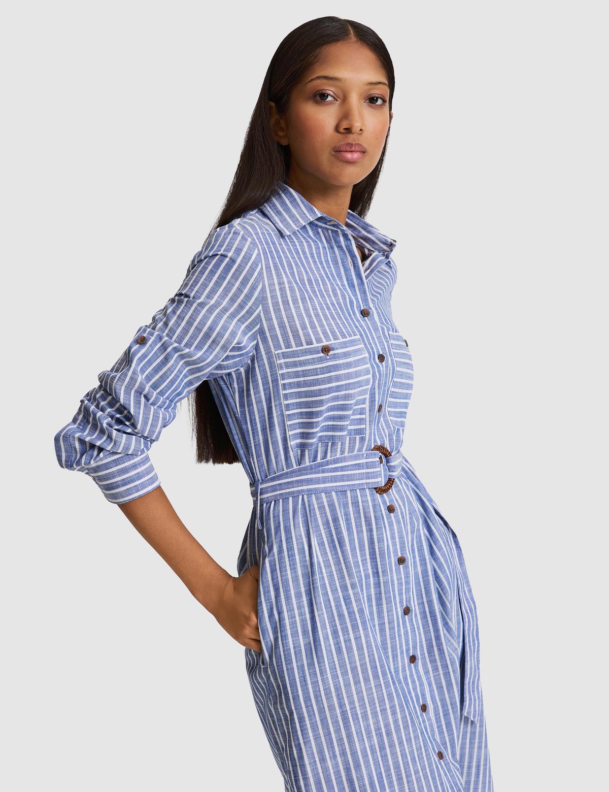 Lacivert Comfort Fit Dokuma Elbise - 50321334004
