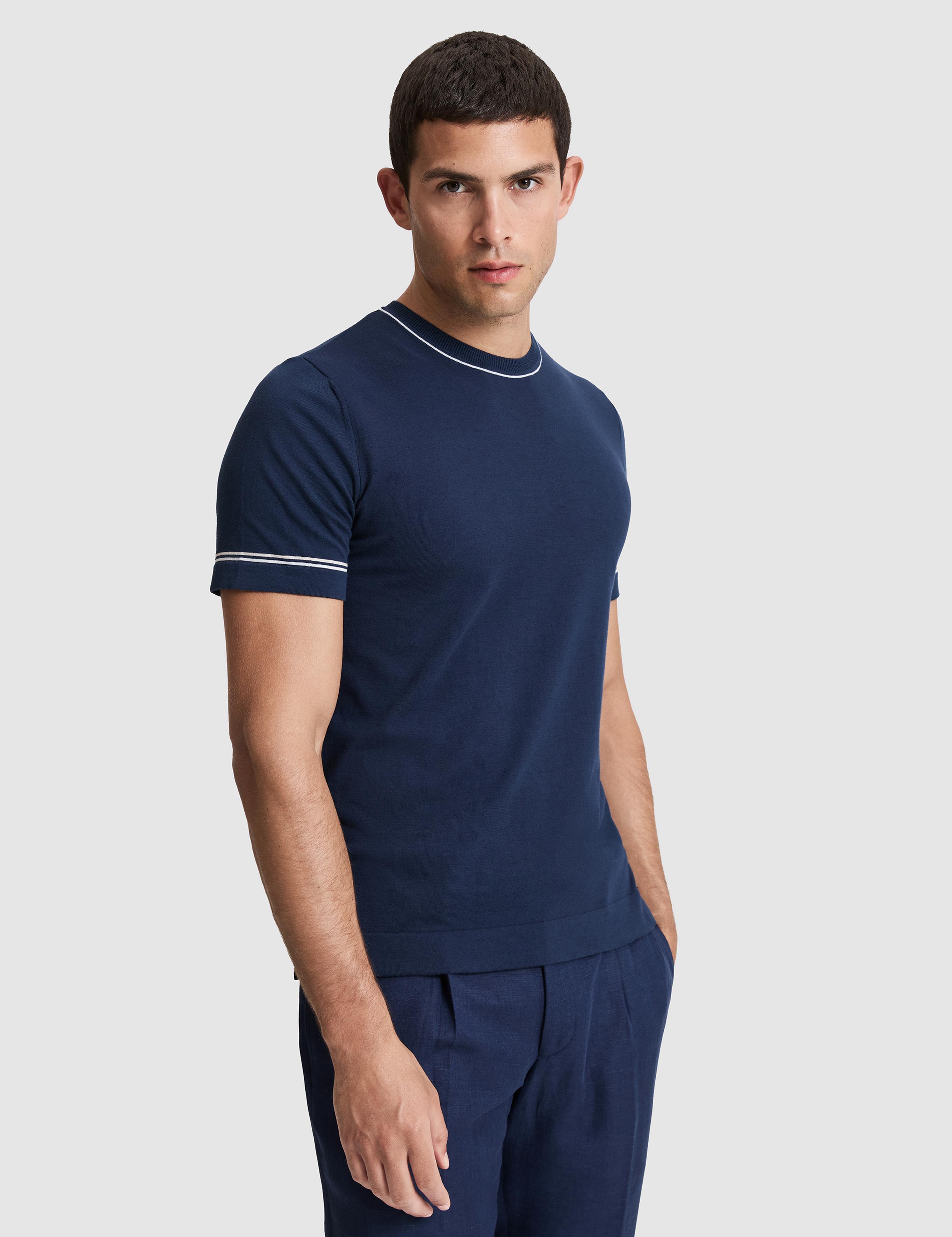 Lacivert Slim Fit %100 Pamuk Bisiklet Yaka Triko Tişört