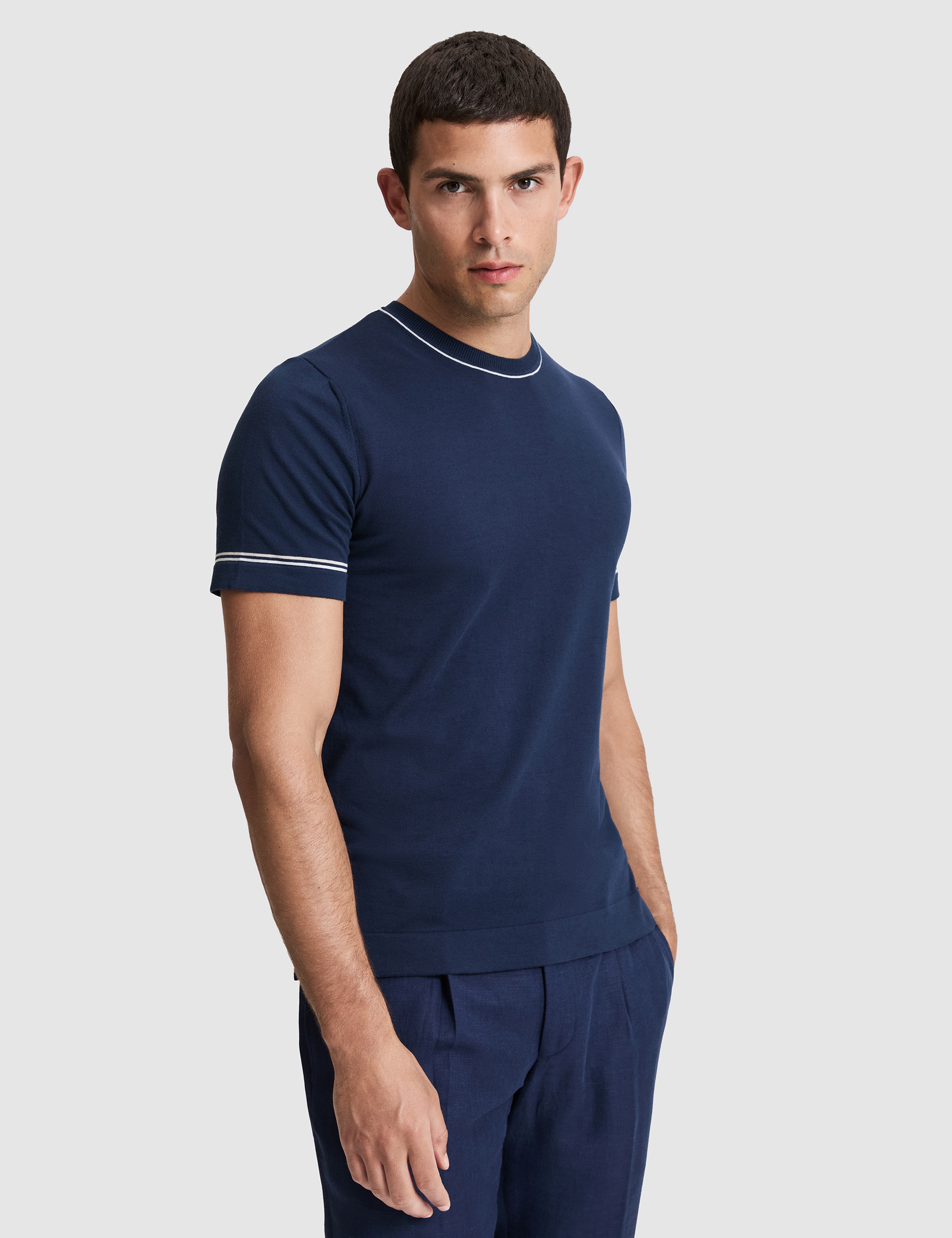 Lacivert Slim Fit %100 Pamuk Bisiklet Yaka Triko Tişört - Image 3