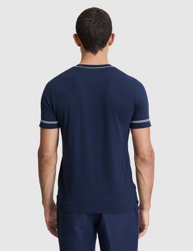 Lacivert Slim Fit %100 Pamuk Bisiklet Yaka Triko Tişört
