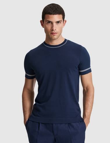 Lacivert Slim Fit %100 Pamuk Bisiklet Yaka Triko Tişört