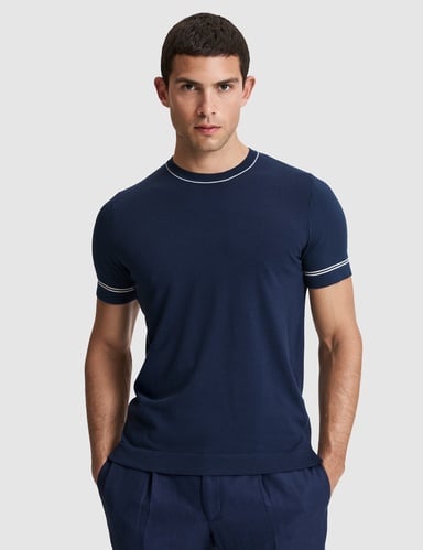 Lacivert Slim Fit %100 Pamuk Bisiklet Yaka Triko Tişört