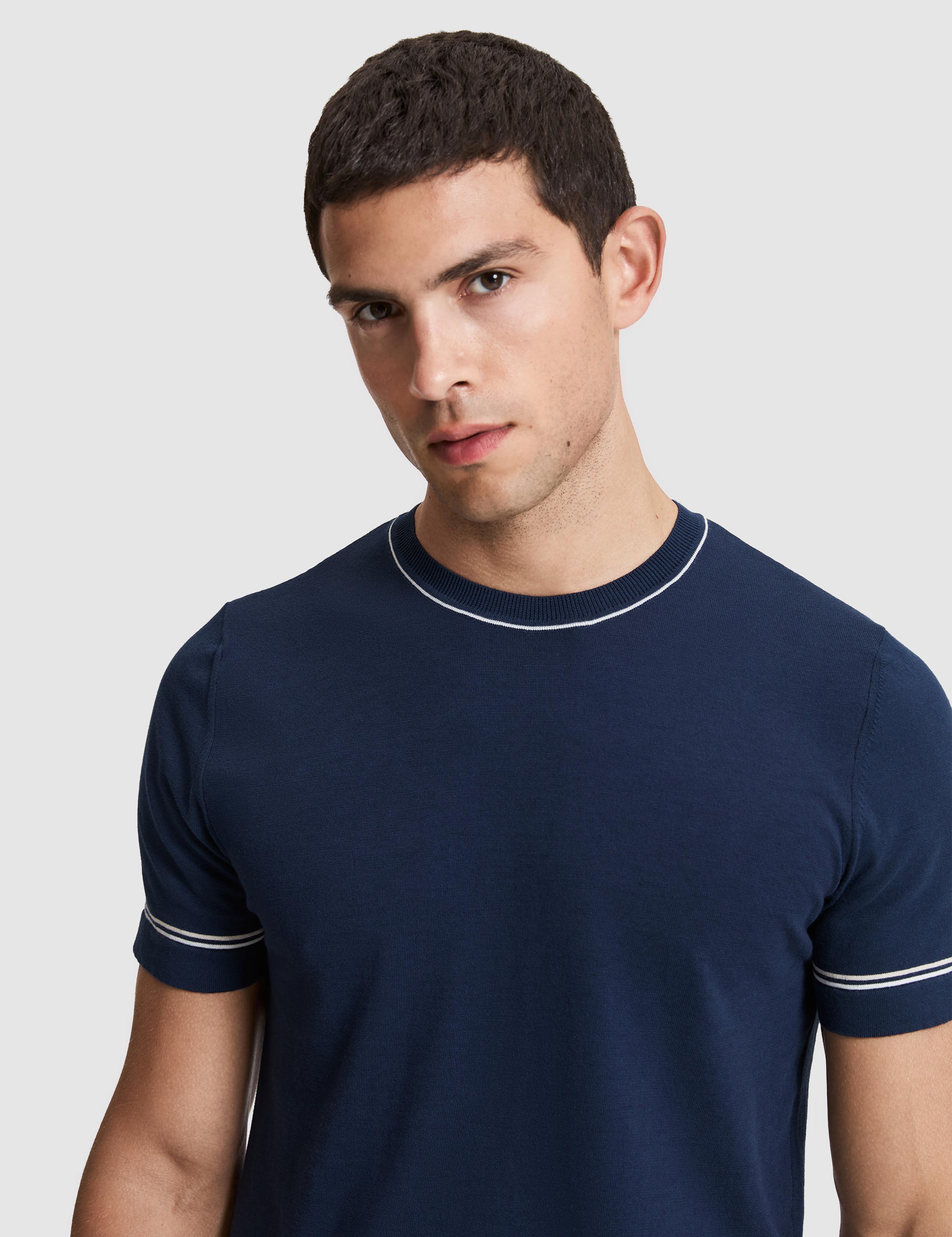 Lacivert Slim Fit %100 Pamuk Bisiklet Yaka Triko Tişört