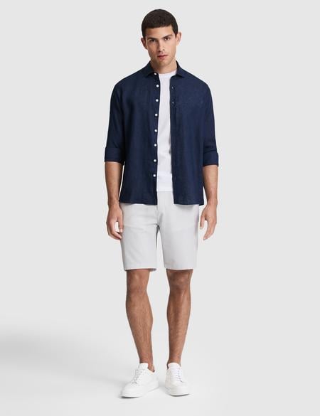 Lacivert Nefes Alan %100 Keten Regular Fit Uzunkollu Gömlek - 50320945053