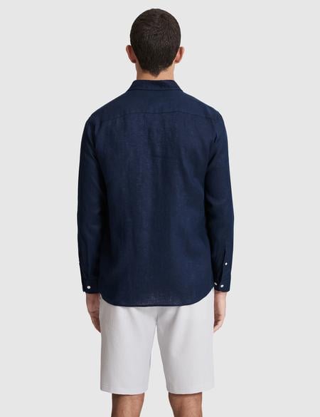 Lacivert Nefes Alan %100 Keten Regular Fit Uzunkollu Gömlek - 50320945053
