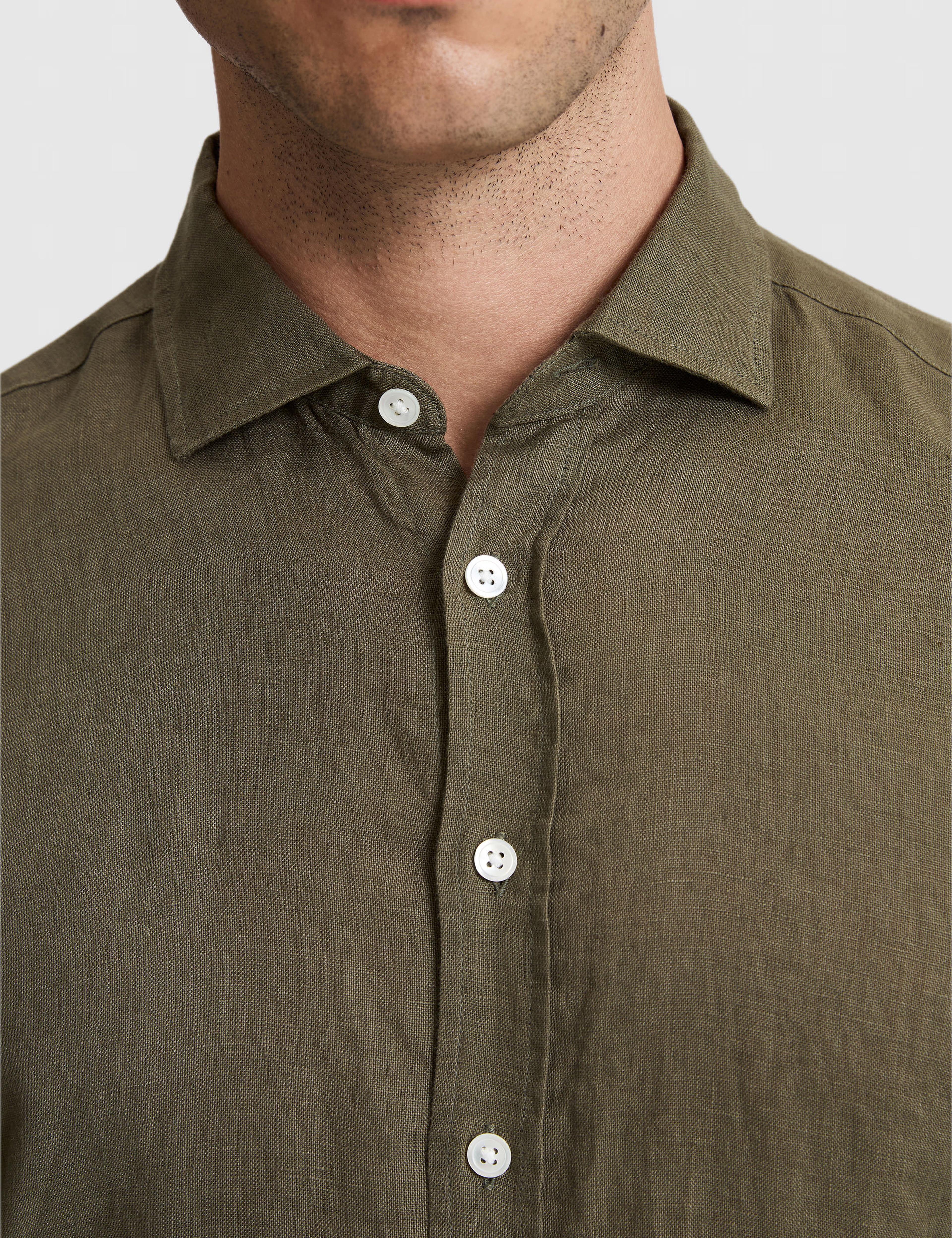 Haki %100 Keten Regular Fit Uzunkollu Gömlek - Image 6