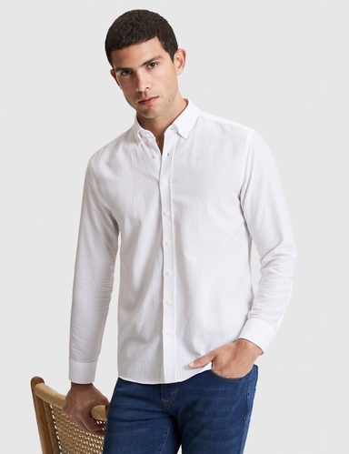 Beyaz Regular Fit Uzun Kollu Gömlek