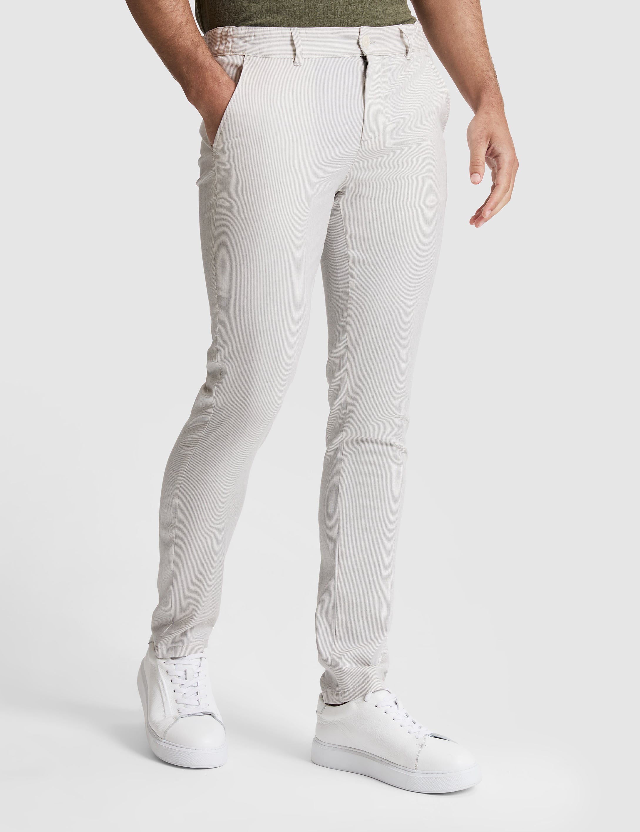 Açık Gri Slim Fit Kanvas Pantolon - Image 4