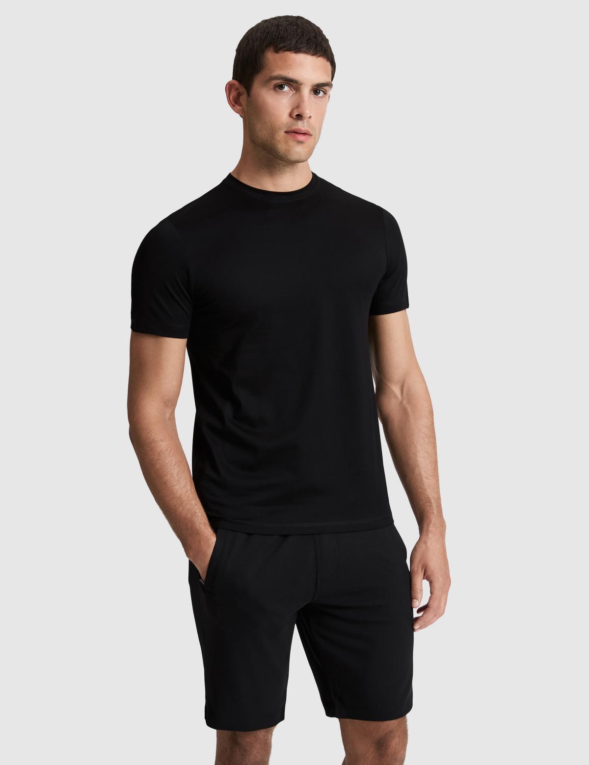 Siyah Slim Fit %100 Pamuk Bisiklet Yaka Likralı Basic Tişört - 50321129122