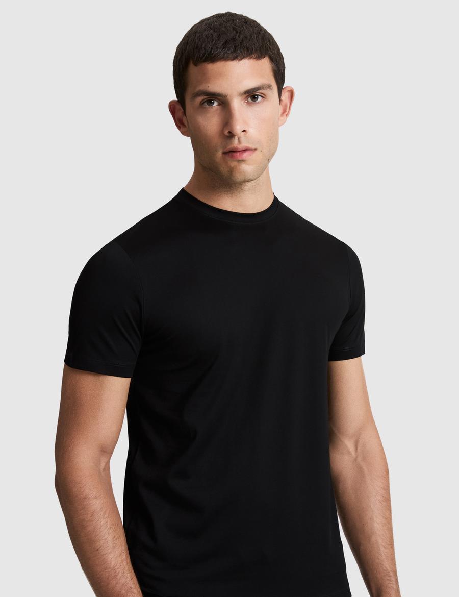 Siyah Slim Fit %100 Pamuk Bisiklet Yaka Likralı Basic Tişört
