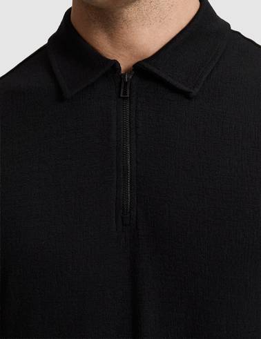 Siyah Slim Fit Fermuarlı Polo Yaka Tişört