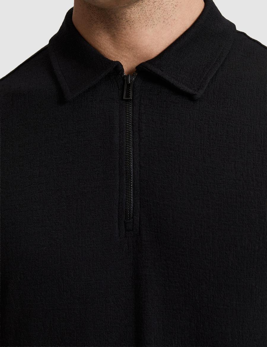 Siyah Slim Fit Fermuarlı Polo Yaka Tişört