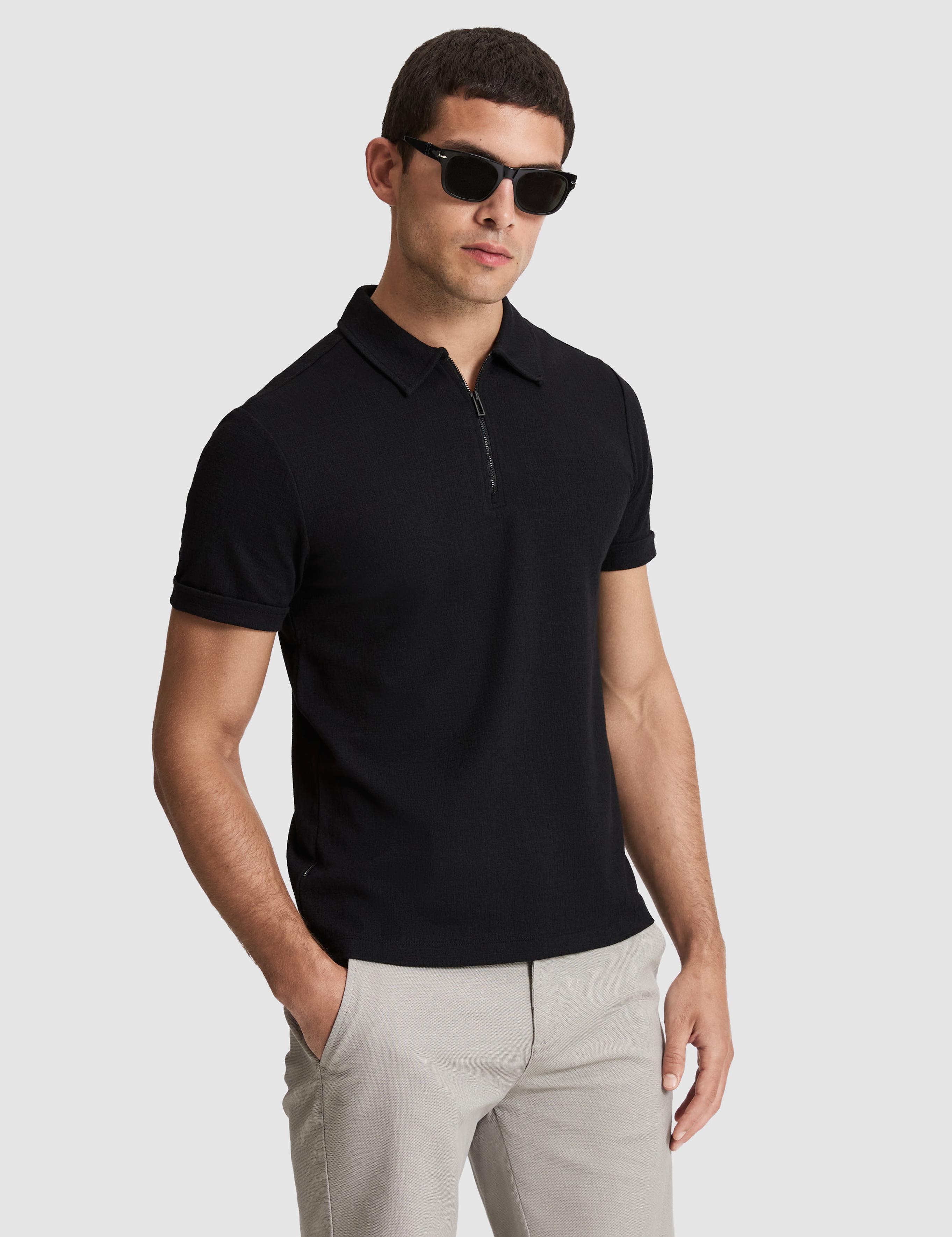 Siyah Slim Fit Fermuarlı Polo Yaka Tişört
