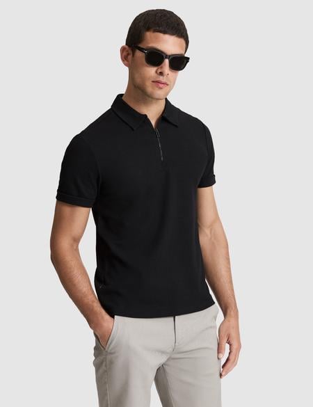 Siyah Slim Fit Fermuarlı Polo Yaka Tişört - 50321152108