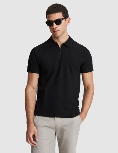 Siyah Slim Fit Fermuarlı Polo Yaka Tişört