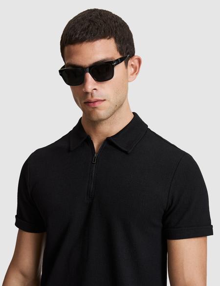 Siyah Slim Fit Fermuarlı Polo Yaka Tişört - 50321152108