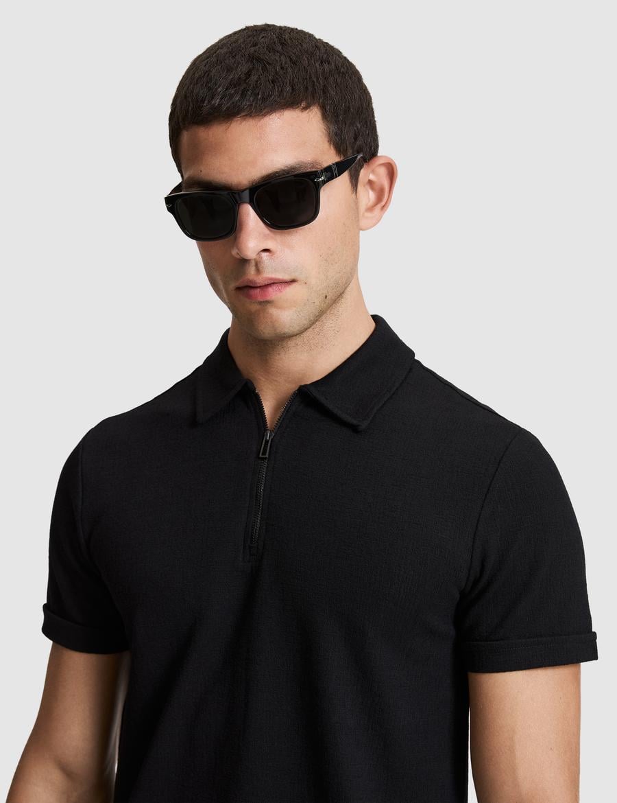 Siyah Slim Fit Fermuarlı Polo Yaka Tişört