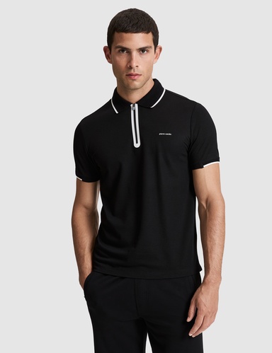 Siyah Slim Fit Fermuarlı Polo Yaka Tişört