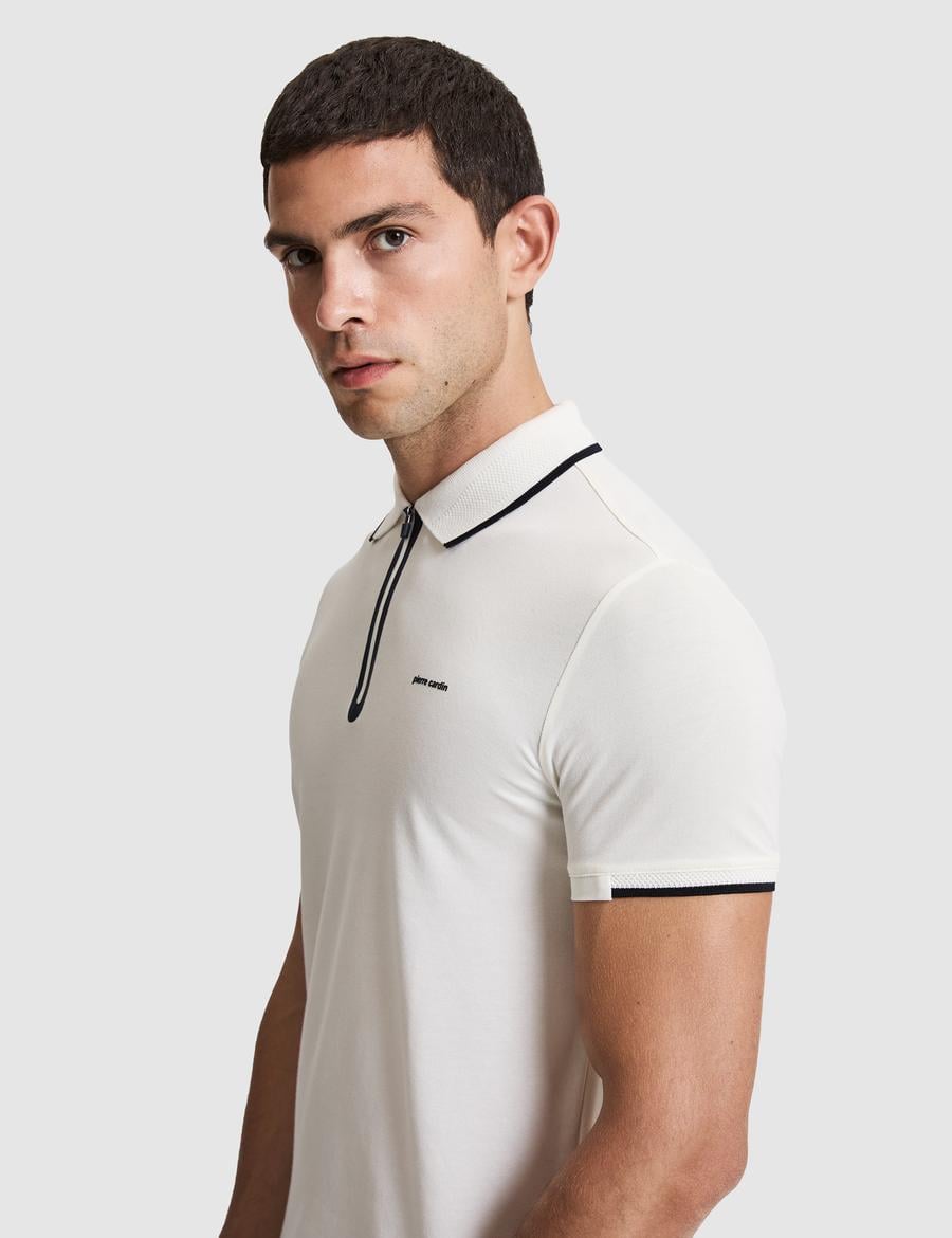 Ekru Slim Fit Polo Yaka Tişört