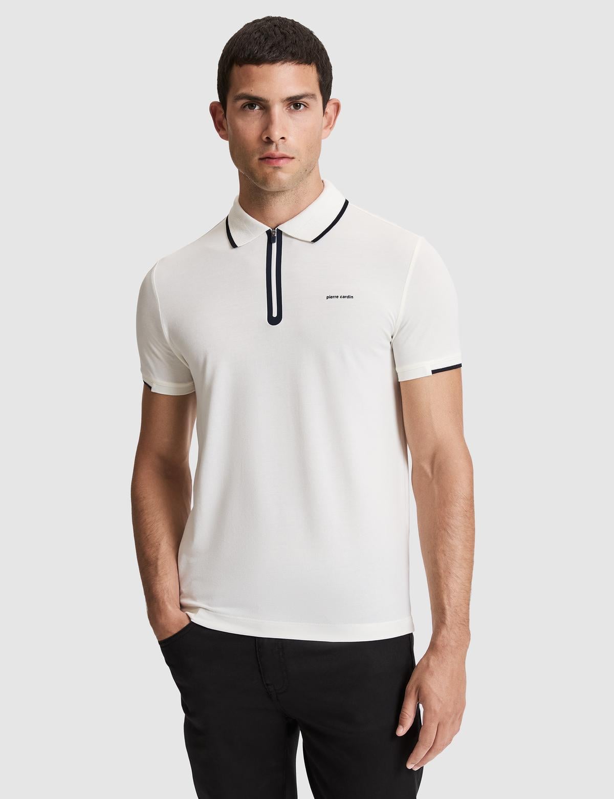 Ekru Slim Fit Polo Yaka Tişört