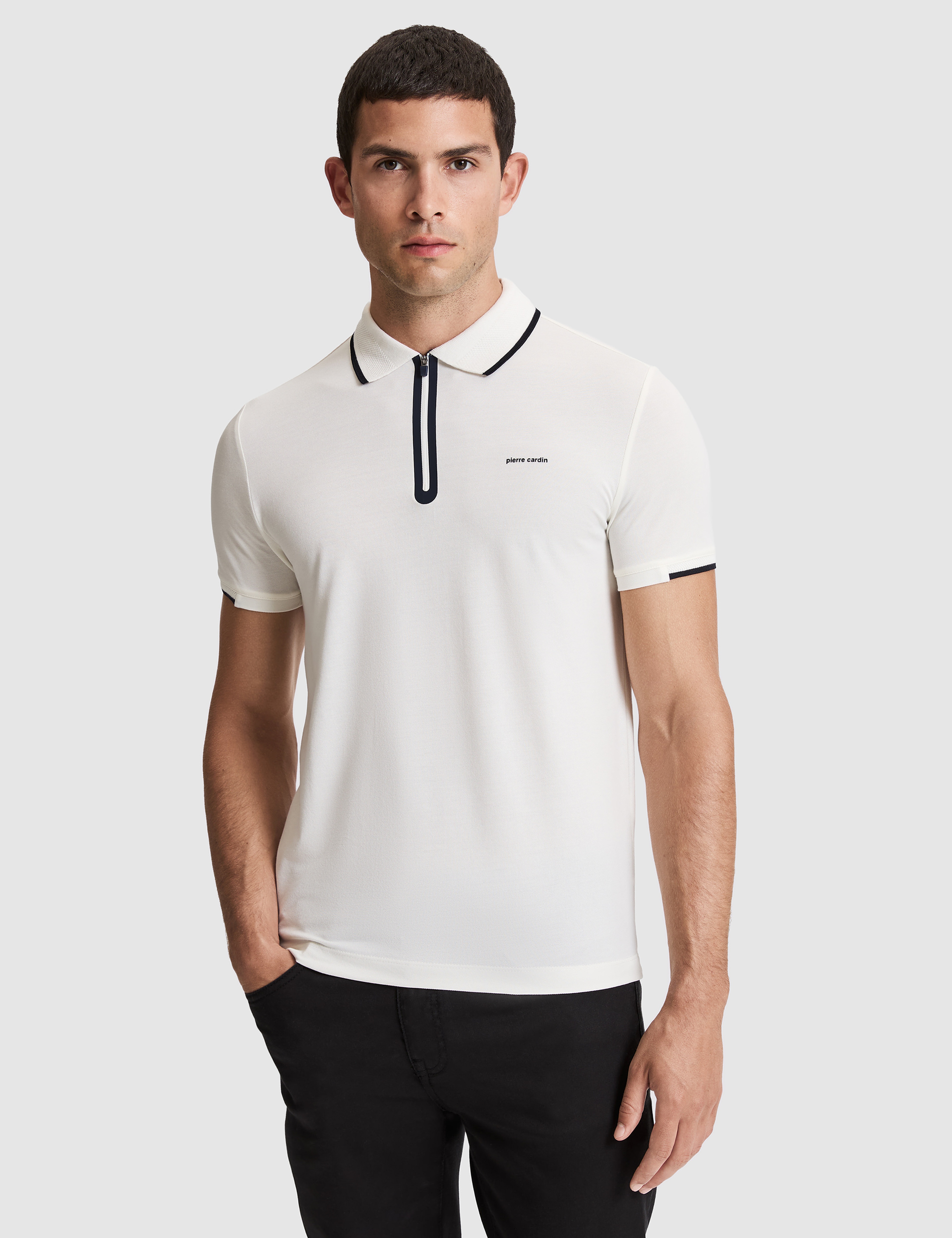 Ekru Slim Fit Polo Yaka Tişört - Image 1