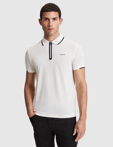 Ekru Slim Fit Fermuarlı Polo Yaka Tişört