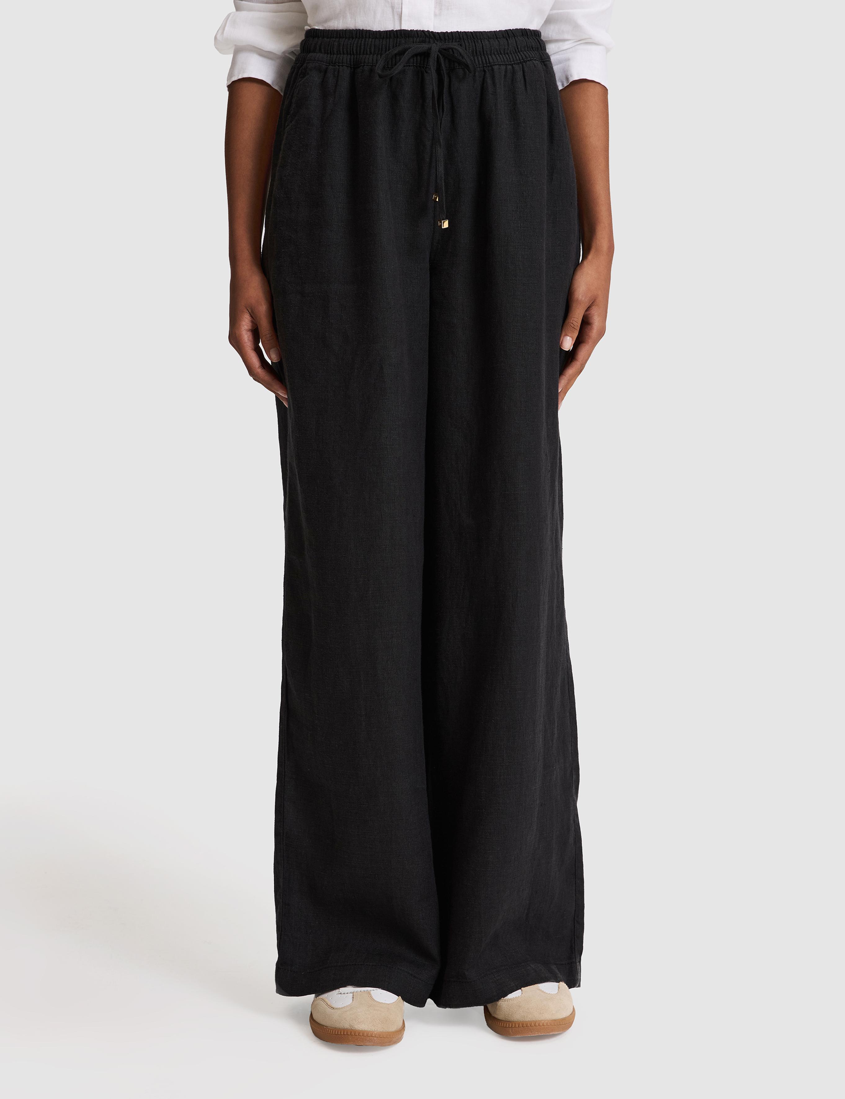 Siyah Loose Fit Keten Pantolon