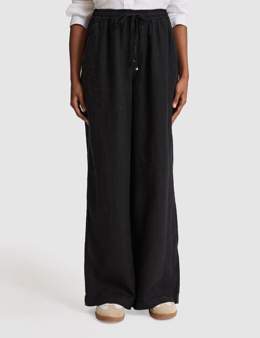 Siyah Loose Fit Keten Pantolon
