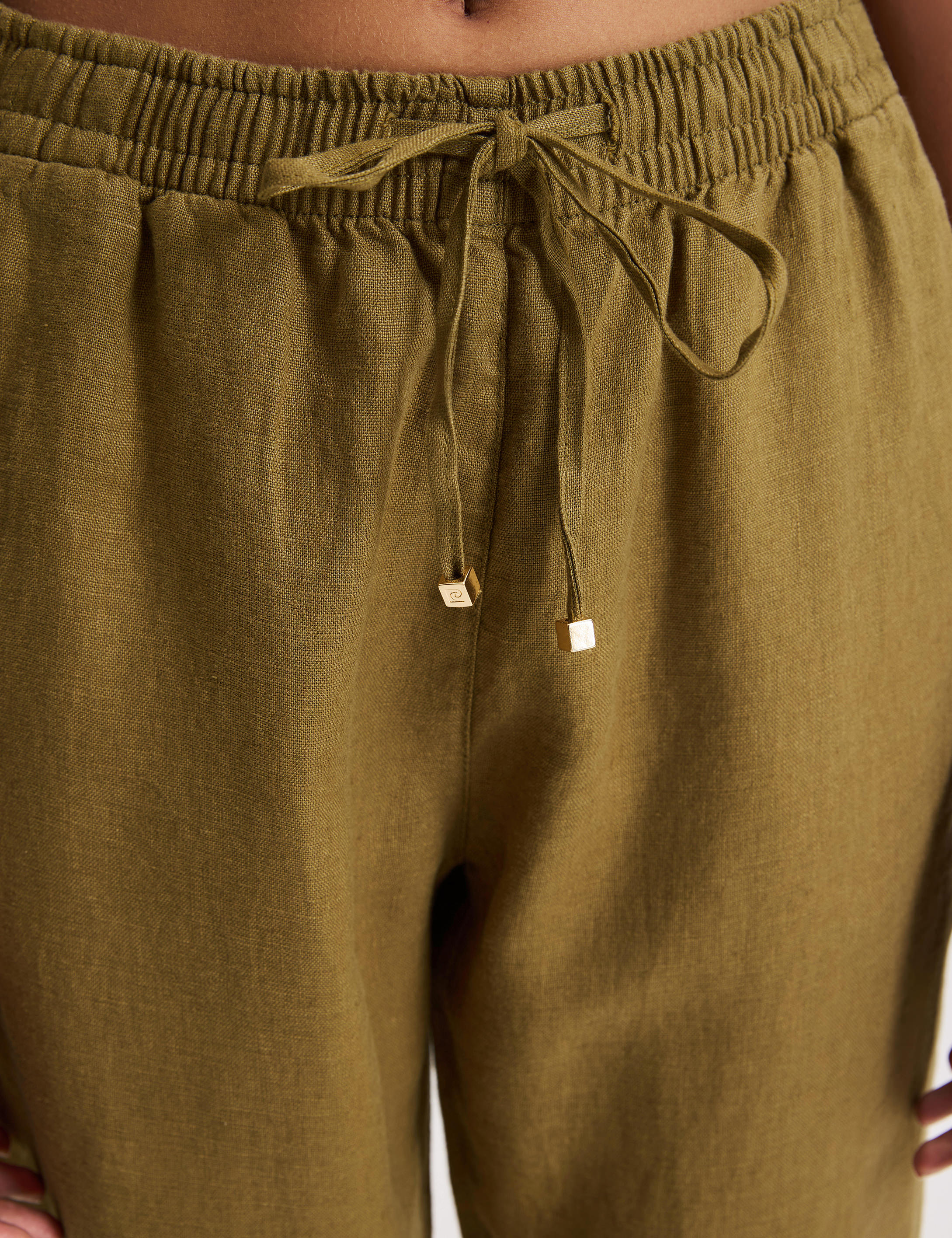 Haki Carrot Fit Keten Pantolon