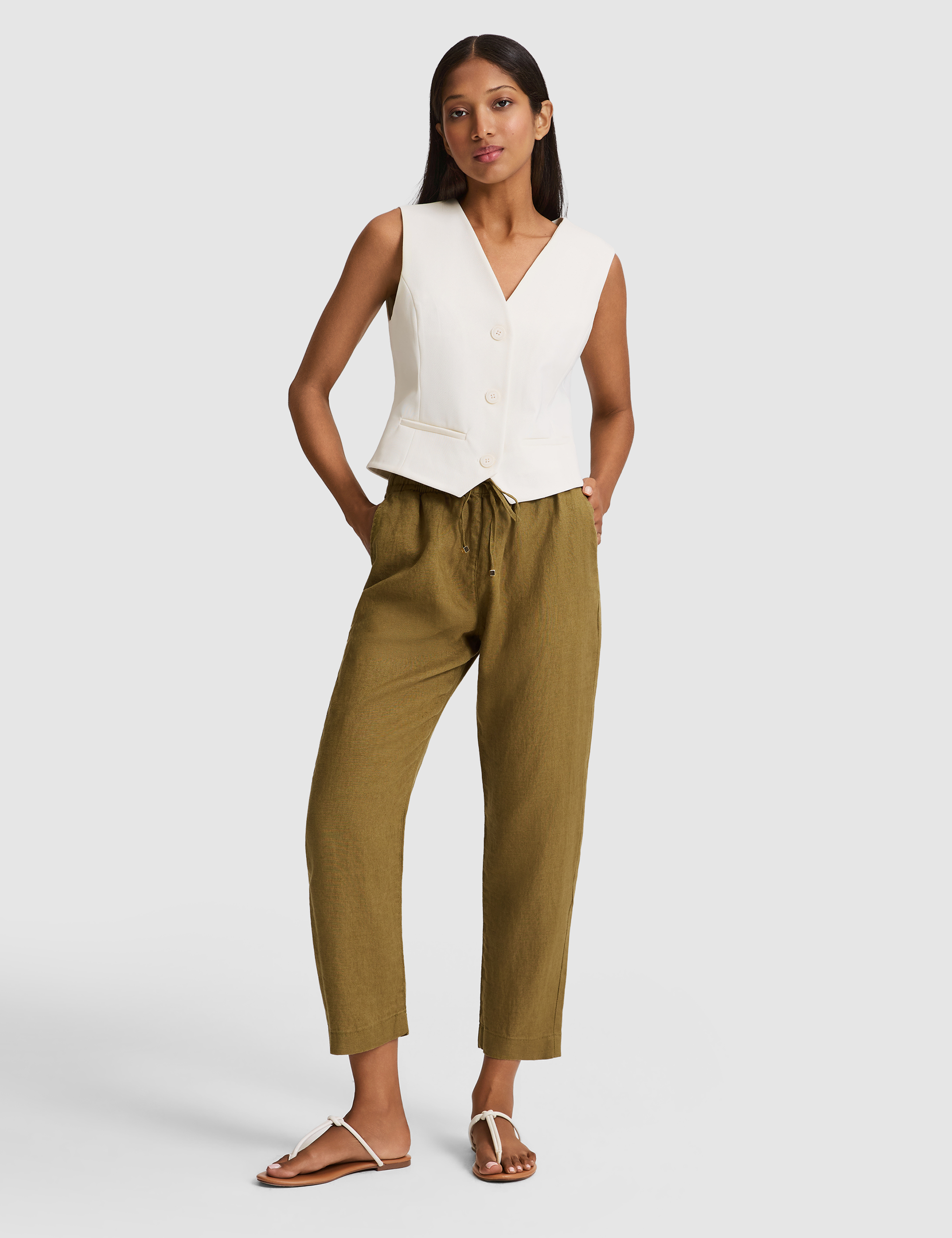 Haki Carrot Fit Keten Pantolon