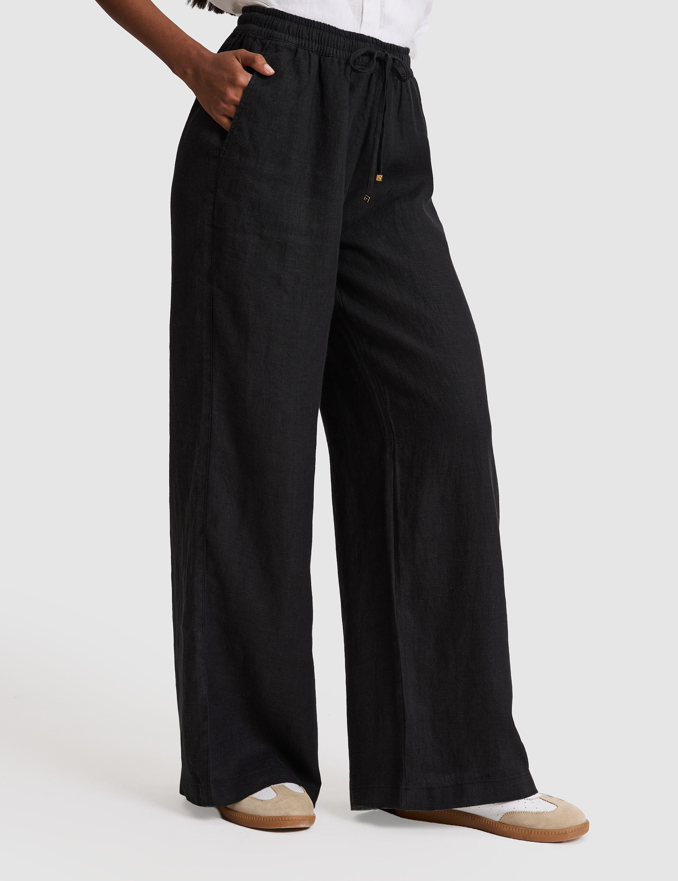 Siyah Loose Fit Keten Pantolon - 50321294029