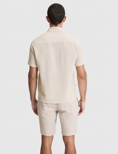 Bej Oversize Kısa Kollu Gömlek
