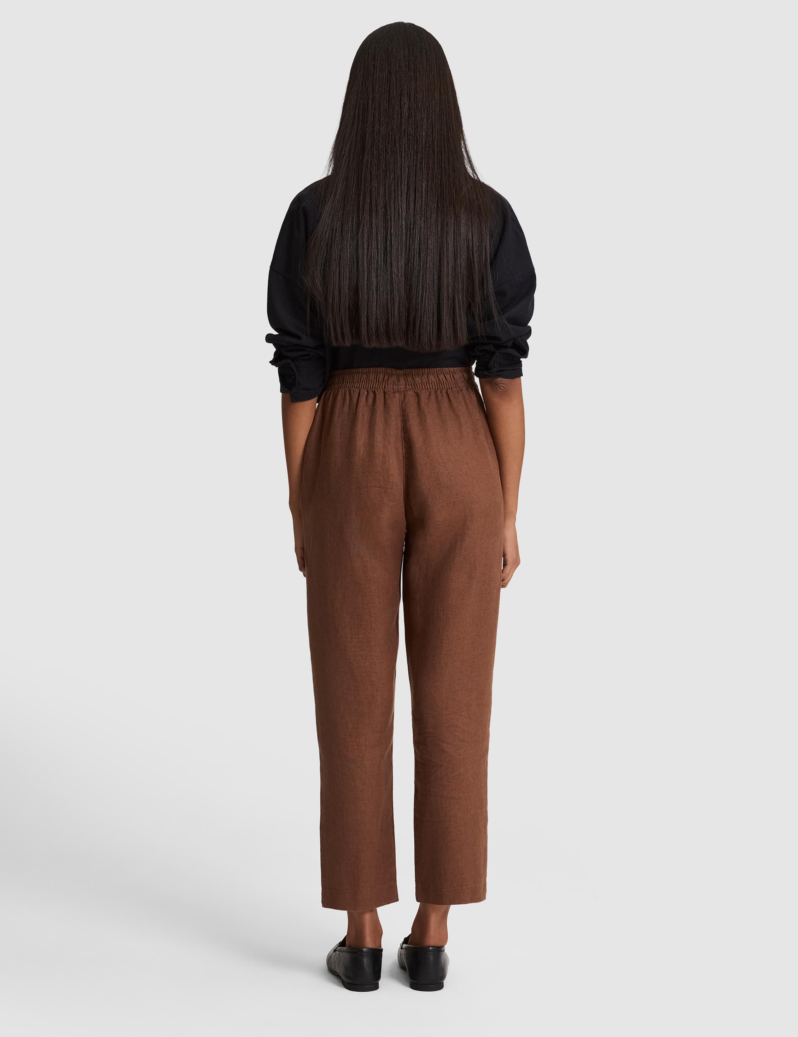Kahverengi Carrot Fit %100 Keten Pantolon