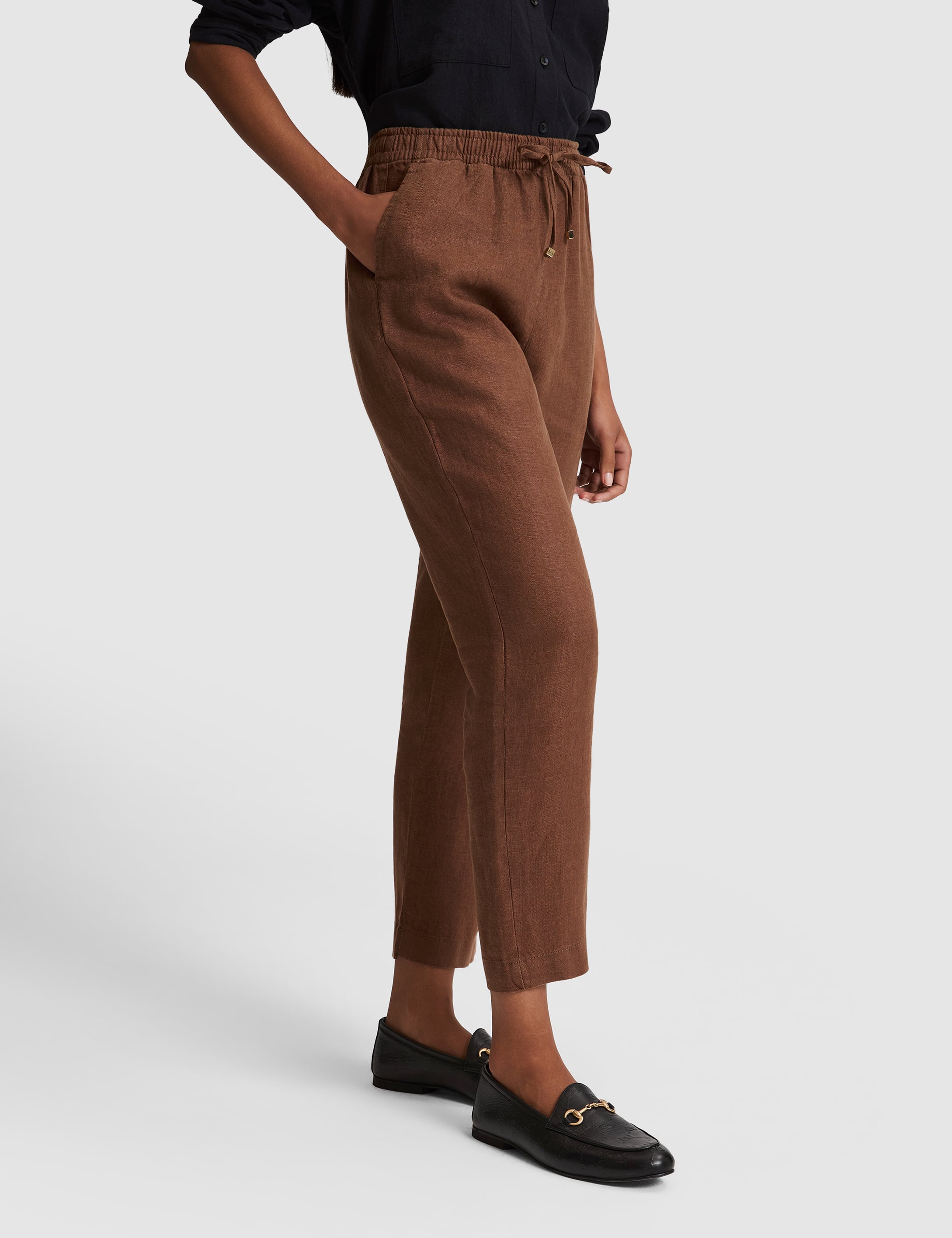 Kahverengi Carrot Fit %100 Keten Pantolon - 50321220017