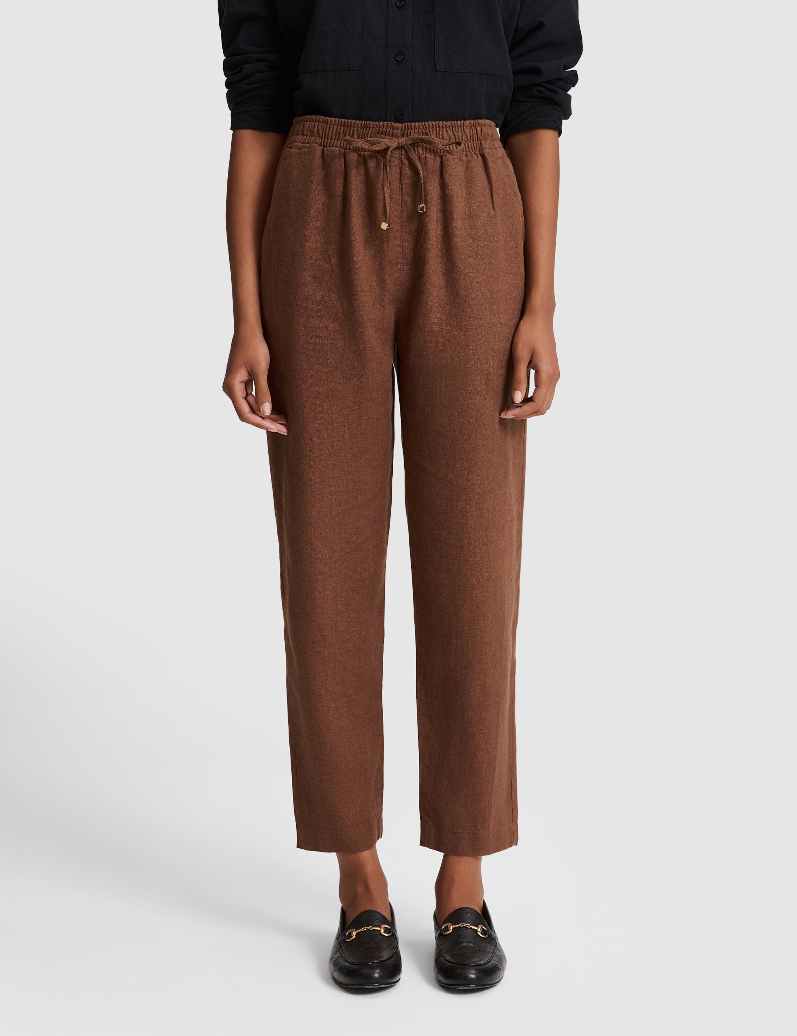 Kahverengi Carrot Fit %100 Keten Pantolon
