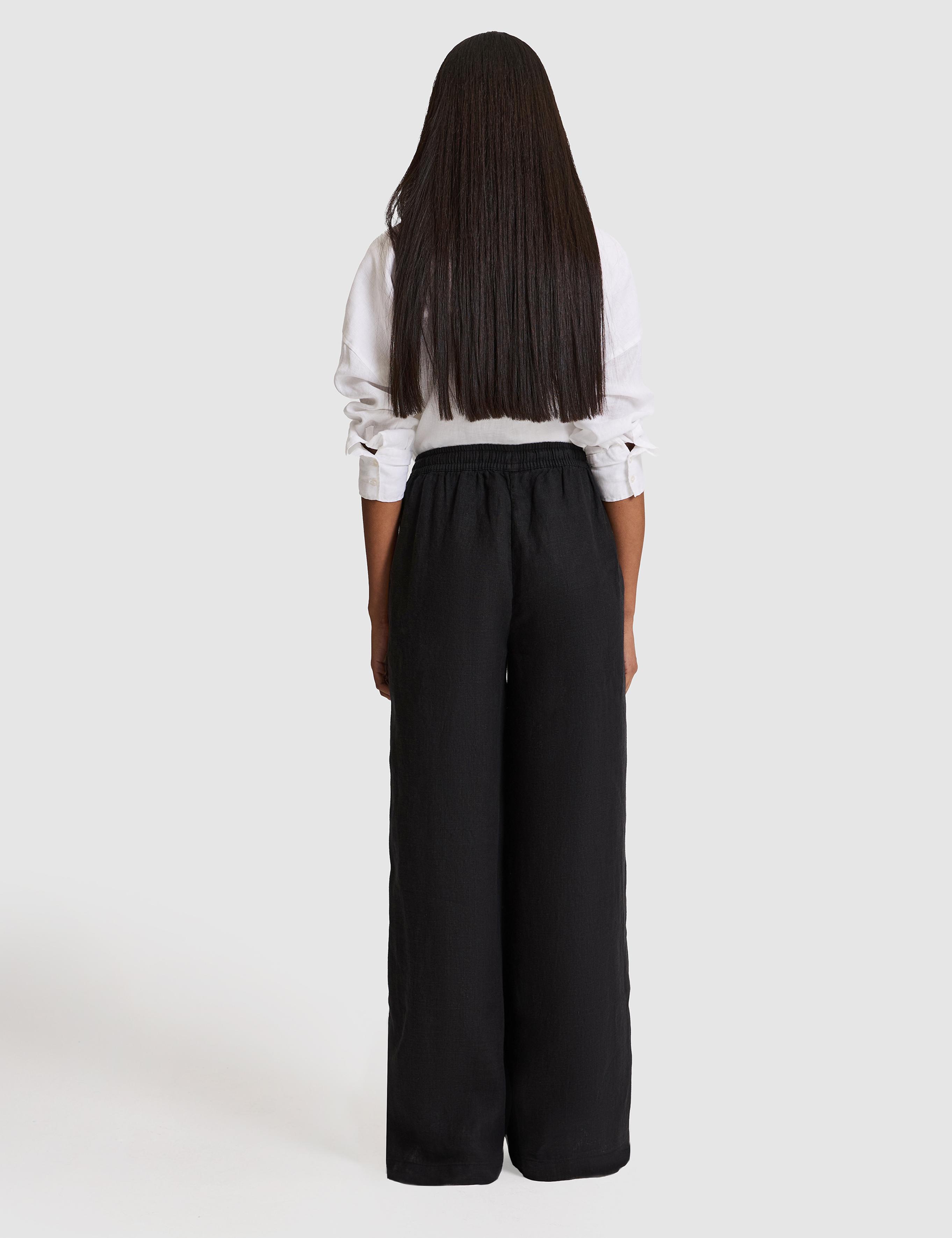 Siyah Loose Fit Keten Pantolon
