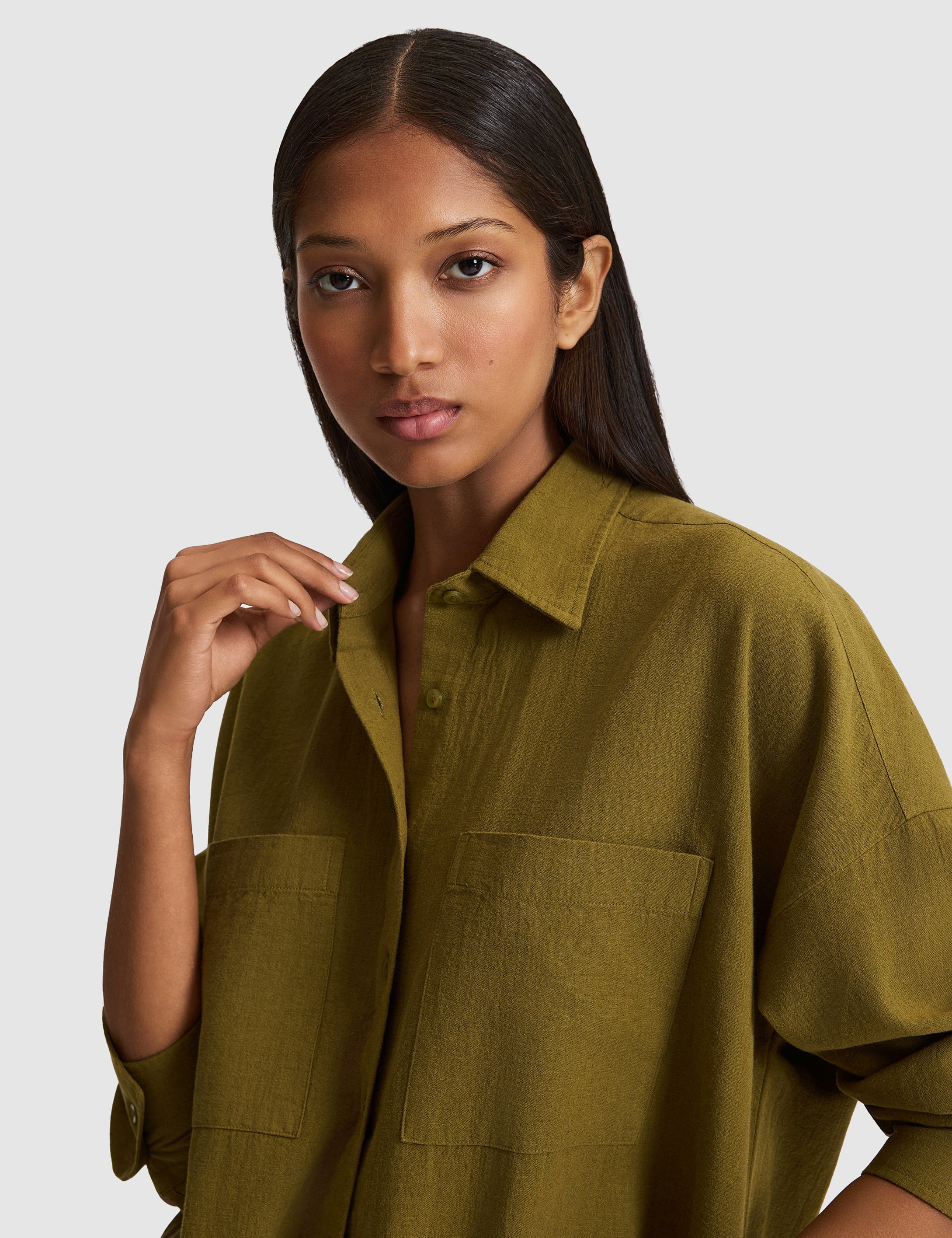 Haki Oversize Uzun Kollu Gömlek - 50328624027